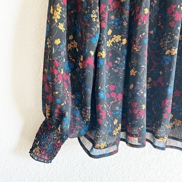 Laundry by Shelli Segal Floral Smocked Blouse High Neck - Picture 7 of 11